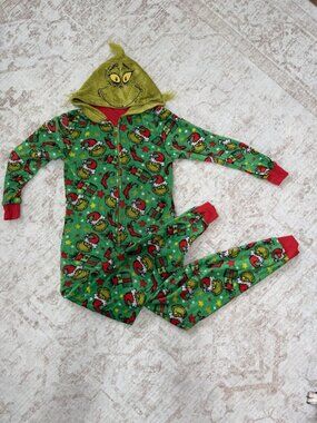 Dr. Seuss Grinch Hooded Fleece Onesie Adult Small